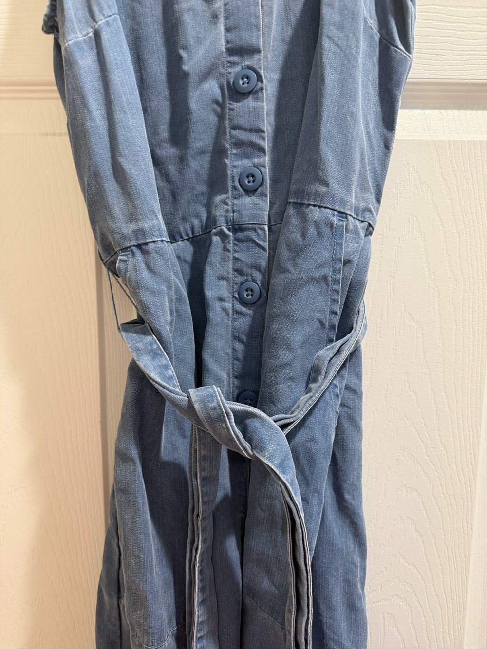 Sleeveless Wide-Leg Blue bohemian Denim Jumpsuit with Tie Waist - Picture 11 of 14